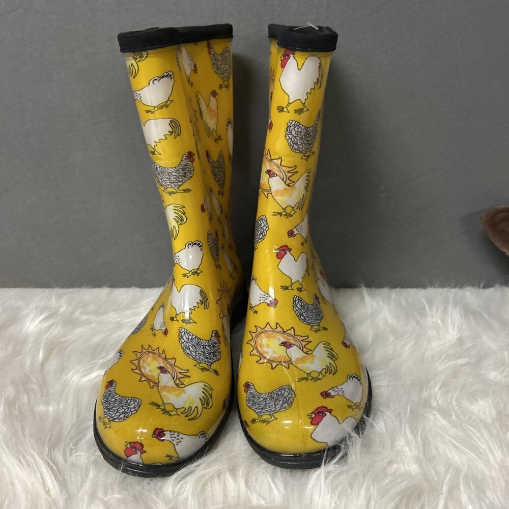Sloggers Women's Rain & Garden Boots US 8 Chickens Daffodil Yellow Cottagecore - Picture 2 of 5